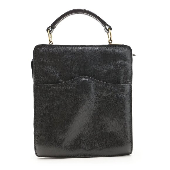 Vintage Leather Top Handle Black Handbag Satchel Purse Classic Retro Mod Classic - Picture 5 of 12